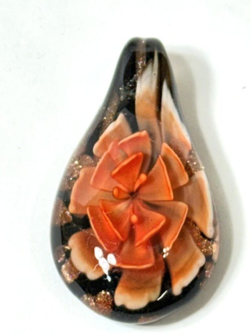 Venetian glass three-dimensional coral flower pendant.